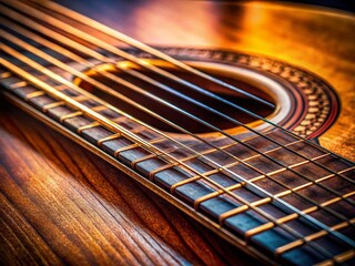 Obraz premium Close-Up Macro Photography of Guitar Strings and Fretboard: Musical Instrument Detail