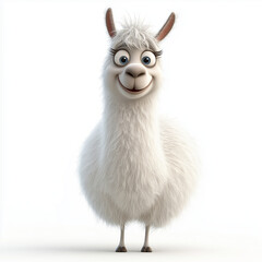 Obraz premium Llama clipart with fluffy white fur, large sparkling eyes, and a sweet, friendly face. The llama stands with a happy expression and its ears perked up