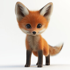 Fototapeta premium Baby maned wolf clipart with soft reddish-brown fur, big glossy eyes, tall ears, and a curious, sweet expression. The cub is standing playfully