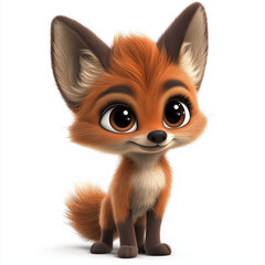 Obraz premium Baby maned wolf clipart with soft reddish-brown fur, big glossy eyes, tall ears, and a curious, sweet expression. The cub is standing playfully