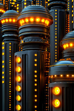 A group of dalek lights are lit up in a row