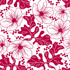 Seamless floral pattern with tropical flowers and leaves vector illustration 