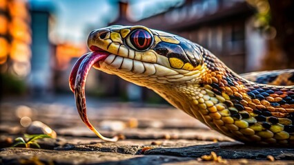 Obraz premium Close-up of Blotched Snake (Elaphe sauromates) Tongue - Urban Exploration Photography