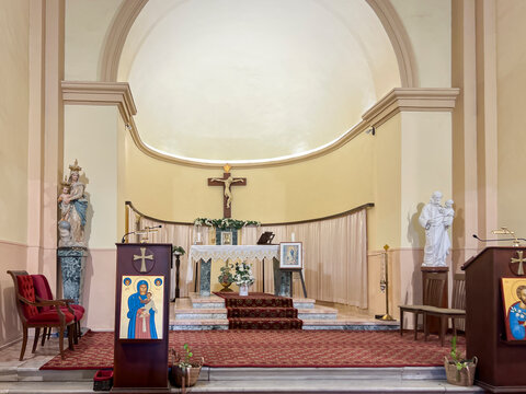Larnaca, Cyprus, October 17, 2024: Interior of St Joseph Catholic Church Larnaca