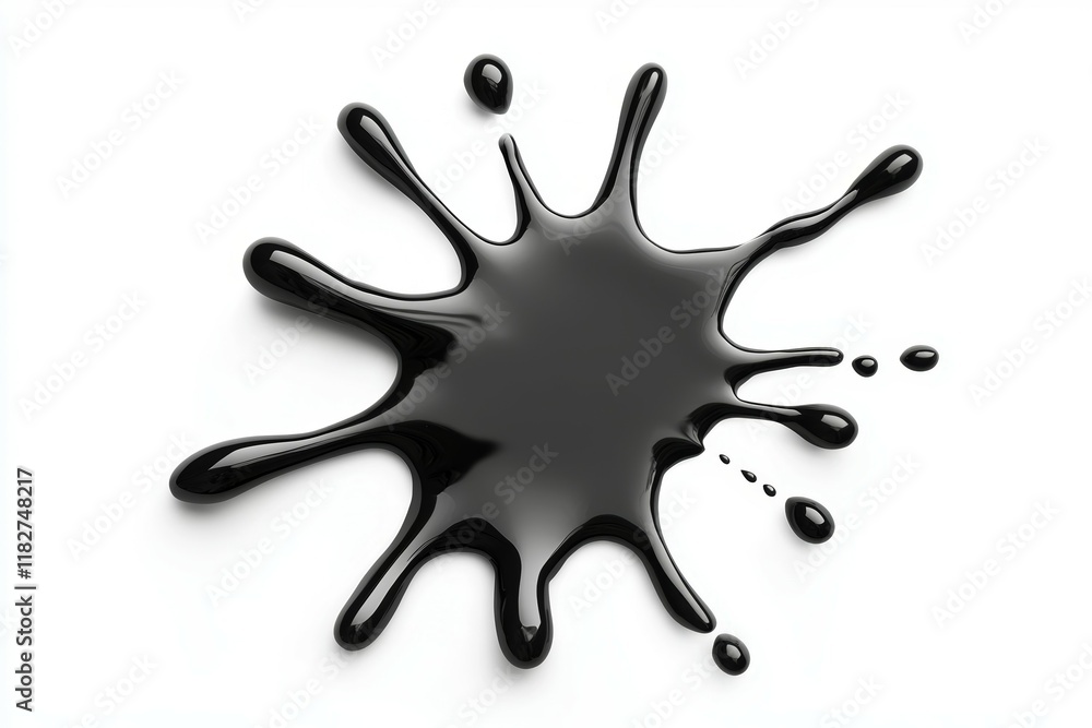 Poster black ink splash on white background capturing dynamic fluidity and creative expression