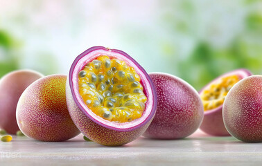 Fresh passion fruits with sliced half