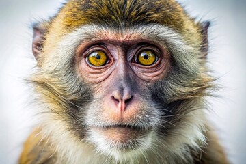 Obraz premium Close-up Portrait of a Curious Monkey on White Background - Stock Photo