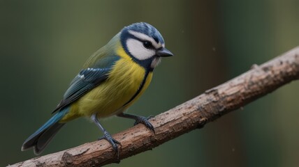 Fototapeta premium Eurasian blue tit perched on a branch.