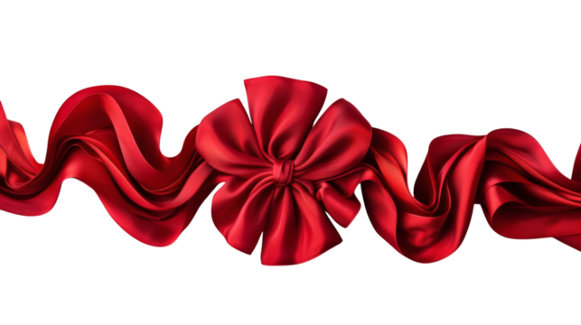 A stylish red ribbon bow border crafted with intricate folds on a white background