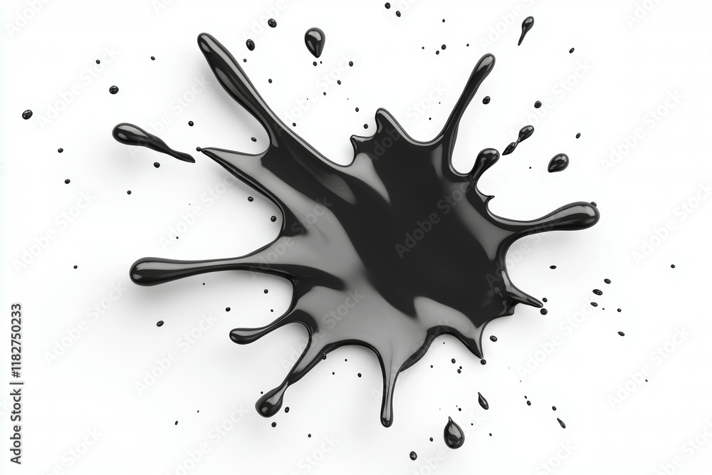 Poster black ink splash on white background with dynamic spatter pattern