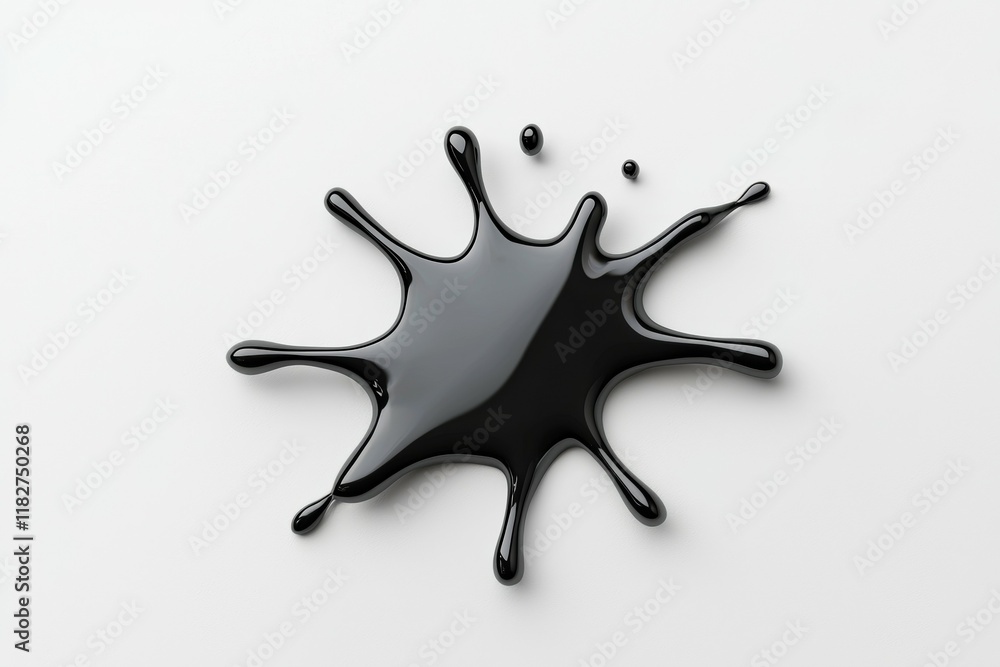 Poster black ink splash on white background with dynamic shape and spread