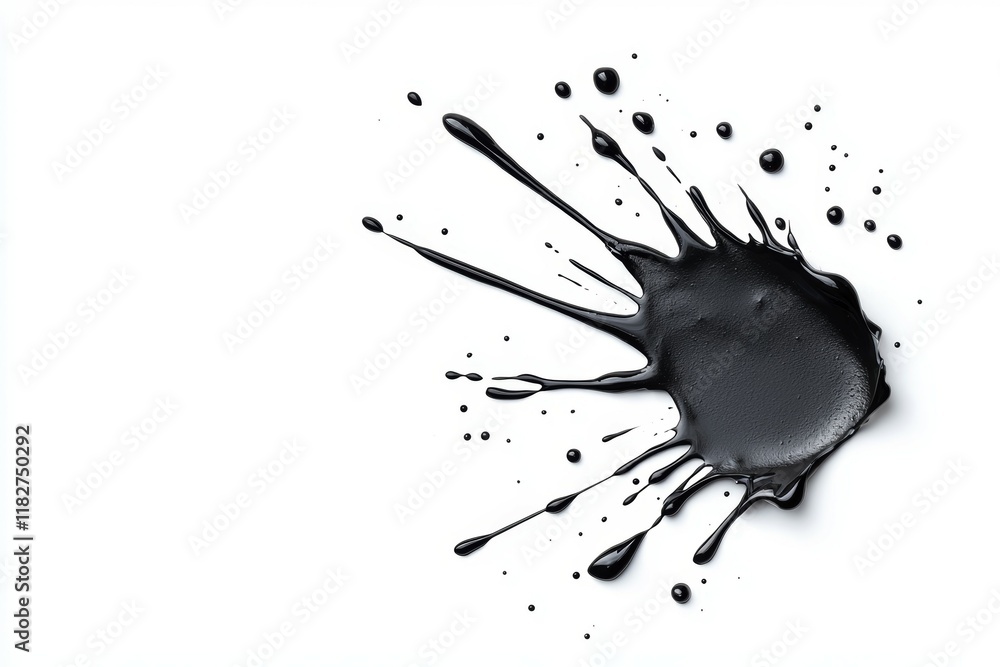 Poster dynamic black paint splatter on white background creating abstract art
