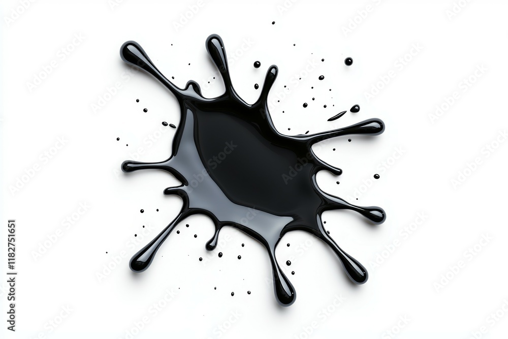 Poster black ink splash on white background with dynamic spatter pattern
