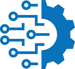 Obraz premium Digital Gear, Technology Integration Icon, Circuit Gear Icon, Tech Mechanism, Digital Engineering Icon.