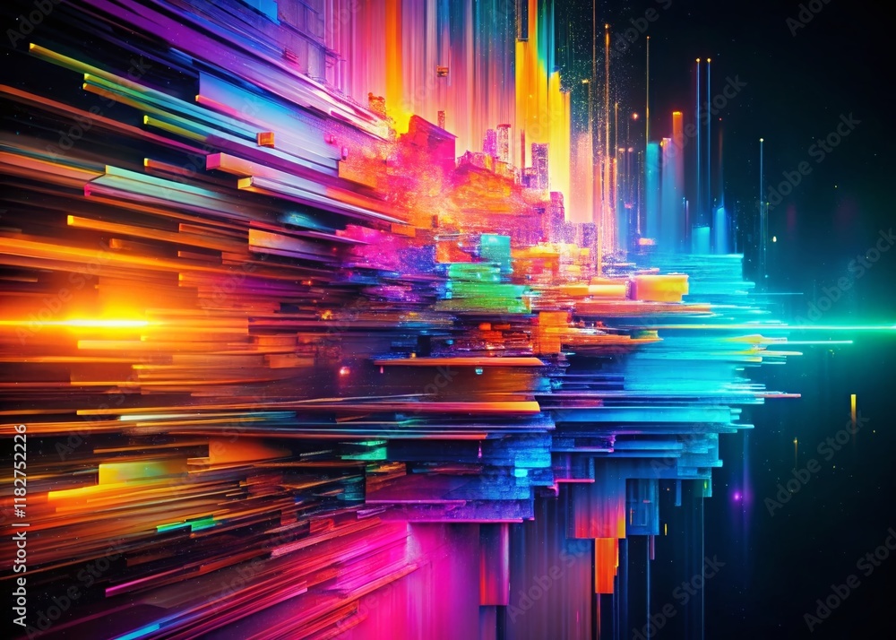Poster colorful glitch abstract background with copy space - left alignment