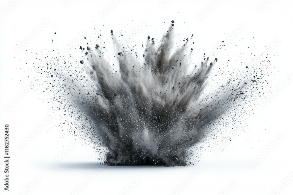 Poster dynamic black explosion on white background capturing motion and force