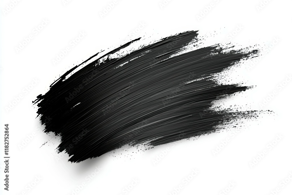 Poster dynamic black paintbrush stroke on white background displaying texture and movement