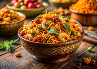 Colorful Indian Snack Mix in Bowl - High-Resolution Stock Photo