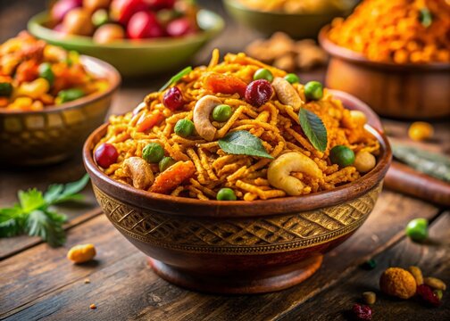 Colorful Indian Snack Mix in Bowl - High-Resolution Stock Photo