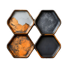 Hexagonal Platters with Segmented Areas Isolated on Transparent Background