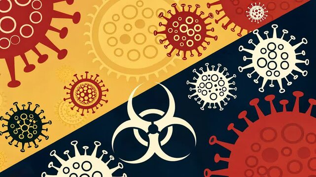 Health warning notification Virus patterns on a contrasting background