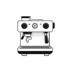 Fototapeta premium PNG cut out isolated background. A stylish black-and-white illustration of a coffee machine featuring detailed dials and spouts.