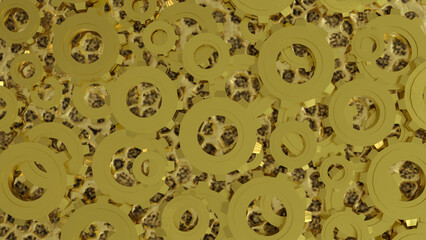 The Gold Gear for engine or Background concept 3d rendering.