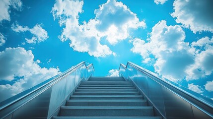 Fototapeta premium Skybound Steps Urban Ascent, Blue Sky, Success