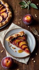 Rustic Plum Galette with Toasted Almonds on Wooden Board