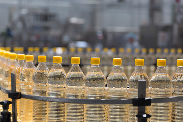 Plastic Bottles on a conveyor belt in a production facility