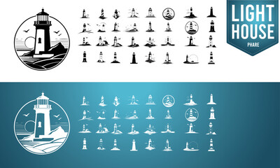 phare en forme de logo est plusieurs icones vectoriel 