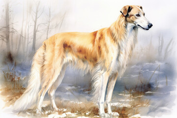 Fototapeta premium russian borzoi., watercolor style, Generative AI
