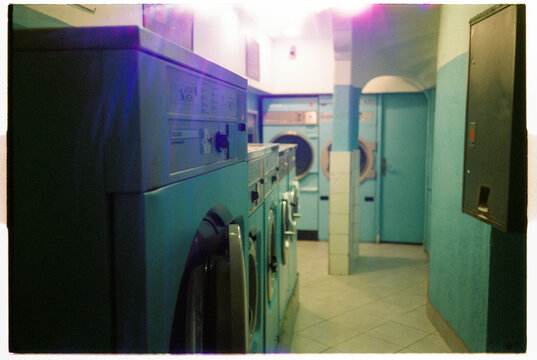 Retro vibe blue laundromat 