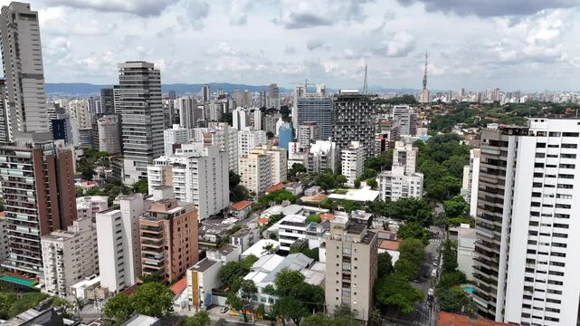 Aerial video above Parque Ibirapuera Sao Paulo on a sunny day
