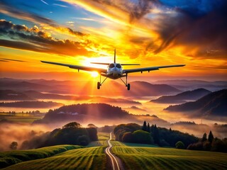 Dawn Flight: Electric Vertical Takeoff and Landing Aircraft Soaring Over Breathtaking Landscape