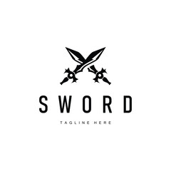 Black silhouette design simple logo sword illustration sword warrior knight template vintage retro
