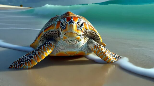 Wise old turtle moves slowly, its ancient shell carrying the wisdom of ages, Ai Generated.