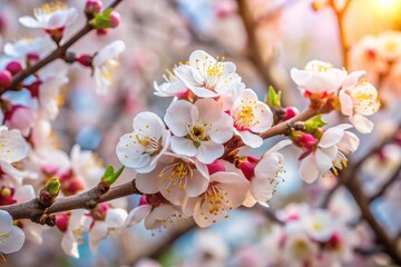 Obraz premium Delicate Pink & White Apricot Blossoms Spring Close Up - Floral Background Stock Photo