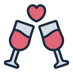 Fototapeta premium Toasting glasses filled line icon representing celebrations and romantic moments