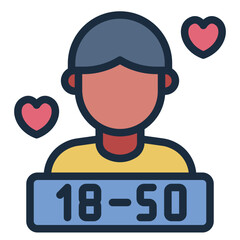 Age range specific profile filled line icon representing relationship preferences