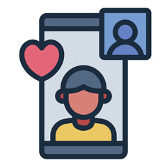 Video dating call filled line icon representing romantic virtual communication