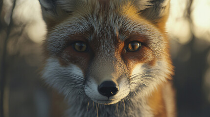 Fototapeta premium Close-Up Portrait Red Fox Facing Camera Expressive Eyes Vibrant Fur Natural Outdoor Incredible Detail Precision zoo pet national park photography cute selfie woodland snow macro nationhood wild lens