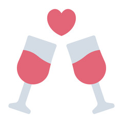 Toasting glasses flat icon representing celebrations and romantic moments