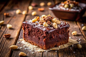 Delicious Chocolate Brownie Cake with Nuts and Coconut – Stock Photo