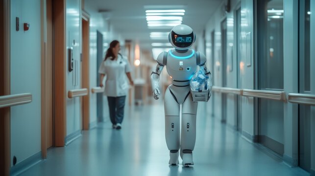AI-Powered Robot Delivering Medical Supplies in a Modern Hospital Corridor 7