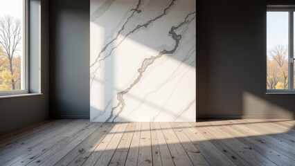 Obraz premium A serene grey pavement stretches out, lined by slender concrete pillars that rise from its edge, creating a striking urban landscape