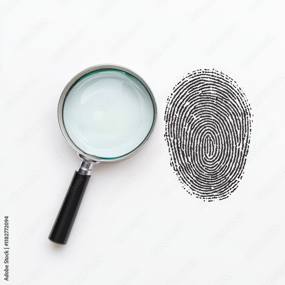 Poster digital encryption concepts in forensic technology. a magnifying glass next to a fingerprint, symbol