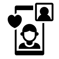 Video dating call glyph icon representing romantic virtual communication
