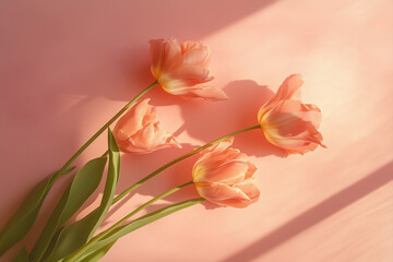 Fototapeta premium Elegant Pink Tulips on a Soft Pastel Background with Dramatic Shadows