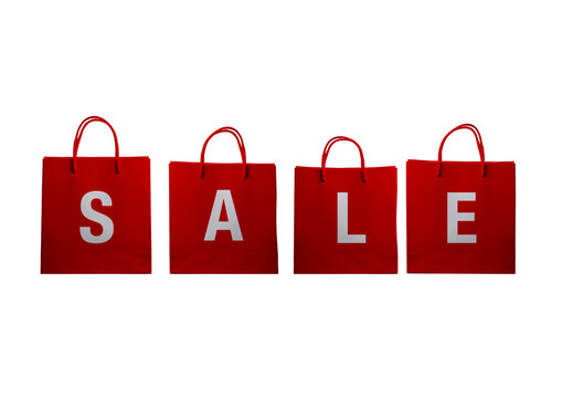 Bolsas rojas con texto de rebajas sale para marketing tienda online fondo trasparente ofertas